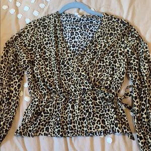 Cheetah print faux wrap peplum top